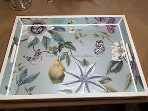 Bandeja de madera impresa de diseñador floral hecha a mano, compra de suministros de catering de madera decorativos para servir comida - Product Image 2