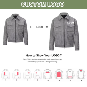 Veste en cuir pour homme, grande taille, en daim, avec logo personnalisé, de haute qualité, style hip-hop, col montant zippé, pour l'hiver - Product Image 6