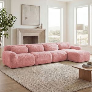 Divano Componibile a L in Morbido Tessuto Peluche con Base in Spugna ad Alta Densità 32D, Design Antiscivolo, Combinazione Libera per Soggiorno - Product Image 3