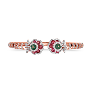 Elegant 14K Rose Gold Floral Lab Grown Diamond Open Cuff <b>Bangle</b> <b>Bracelet</b> - Product Image 1