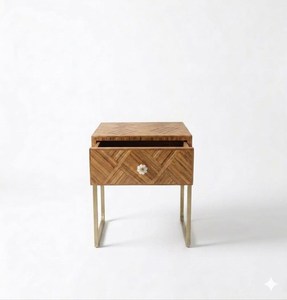 Contemporary Square Bedside Wardrobe With Geometric Pattern And Gold Metal Legs Decorative Side Table For <b>Bed</b> room Hotel Use - Product Image 4