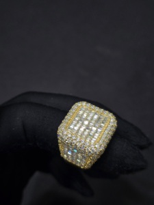 S925 Luxury 18K <b>Gold</b> Plated Freshwater Pearl Moissanite <b>Cocktail</b> <b>Ring</b> Geometric Baguette Cut Prong Setting Unisex Religious - Product Image 1