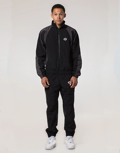 Survêtement décontracté pour homme en coton noir anti-plis, avec fermeture éclair, taille élastique, respirant, poids moyen, idéal pour l'automne - Product Image 2