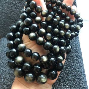 Cuentas de obsidiana dorada natural sin tratar, redondas, sueltas, media hebra, para la fabricación de joyas y manualidades. - Product Image 3