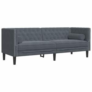 Conjunto de Sofá Chesterfield Grande de Madera con Tapicería de Terciopelo Gris Oscuro para Sala de Estar - Product Image 4