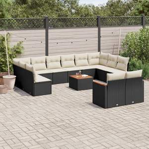 Ensemble de canapés de jardin noir et crème avec coussins, mobilier d'extérieur résistant aux UV, rotin PE, design contemporain, imperméable - Product Image 1