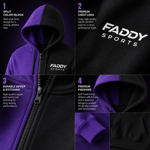 Sweat à capuche zippé personnalisé avec logo, bicolore, pour homme, style streetwear, molleton épais, vente en gros, sweat-shirt entièrement zippé - Product Image 6