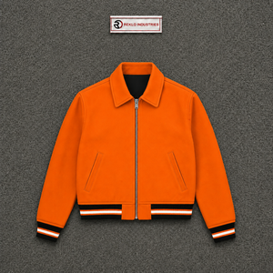 Veste zippée orange PREMIUM, veste zippée classique, veste de style universitaire tendance, fermeture éclair, col rabattu, couleur unie, polyester - Product Image 5