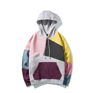 เสื้อฮู้ดดี้ผู้ชายผ้าฟลีซคอตตอน 100% หนานุ่ม พิมพ์ลายสกรีนเต็มแขน สีบล็อก ขายส่ง - Product Image 1