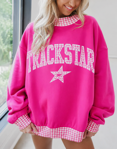 เสื้อสเวตเชิ้ตคอเต่าลายสก็อตสีชมพูสดแบบสั่งทำพิเศษสำหรับผู้หญิง ทรงโอเวอร์ไซส์ ผ้าฝ้ายฟลีซ สวมใส่สบาย สไตล์สตรีทแวร์ - Product Image 1
