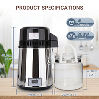 Distillateur d'eau domestique de comptoir 4L 750W, intérieur en acier inoxydable, machine de distillation grise, purificateur d'eau pure avec filtre