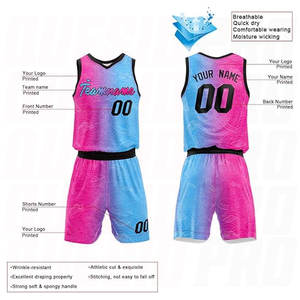 Tenues de basketball pour enfants très vendues, séchage rapide, rose vif et bleu clair, ensemble d'uniformes de basketball personnalisés, vêtements de sport respirants - Product Image 2