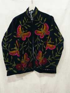 Velvet Mandarin Collar Blazer Full <b>Sleeve</b> Hand Embroidered Floral <b>Butterfly</b> Pattern 100% Cotton Winter Autumn Women's Jacket - Product Image 1