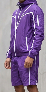 Conjunto de dos piezas corto para hombre: Sudadera con capucha y cremallera cortavientos y pantalones cortos con cordón de nailon y poliéster - Conjunto cortavientos impermeable para la lluvia - Product Image 6