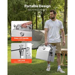 15,000 BTU Tabletop <b>Gas</b> Grill 2-<b>Burner</b> Stainless Steel <b>Portable</b> Propane Weatherproof Lid Built-In Thermometer Outdoor Model - Product Image 4