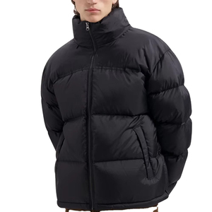 Veste matelassée noire pour homme, col montant, fermeture éclair, coupe-vent, épaisse, style décontracté, coupe régulière, rembourrage en polyester - Product Image 3
