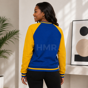 Sweat-shirt à col rond respirant bleu et jaune HMR Sorority Sisterhood, manches longues, tricoté, élégant, pour l'automne - Product Image 5