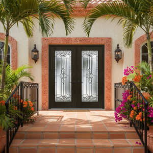 Traditional Finished Rust-resistant Wrought Iron Exterior Entry Doors Easy to Assemble with Decorative Glass Panels - Product Image 6