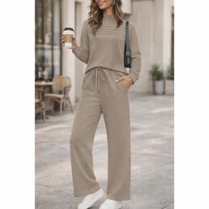 Ensemble décontracté 2 pièces pour femme : haut à manches longues et pantalon large avec cordon de serrage - Product Image 2
