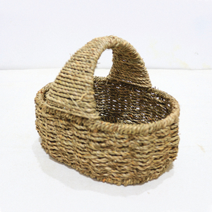 Panier de pique-nique multifonctionnel écologique en jonc de mer avec poignée, tissé à la main, portable, organisateur rustique - Product Image 3