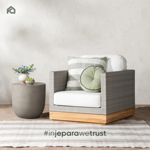 Sillón de Ratán y Madera de Teca, Cojín Cómodo, Conjunto de Asientos Duraderos, Muebles de Exterior Resistentes a la Intemperie para Jardines - Satria - Product Image 1