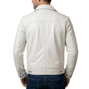 Chaqueta de Cuero Genuino para Hombre, Corte Slim Fit, Estilo Motero, Hecha a Mano, Blanca, Accesorio de Moda de Lujo - Product Image 1