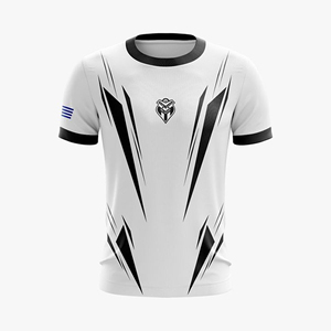 เสื้อเจอร์ซีย์แขนสั้นแบบซับลิเมชั่นสำหรับผู้ชาย ระบายอากาศได้ดีและดีไซน์ทันสมัย—พื้นสีขาวสะอาดตาพร้อมเส้นโค้งสีดำและสีส้มที่โดดเด่น - Product Image 3