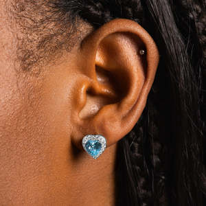 Blue Heart Moissanite <b>Stud</b> Earrings VVS1 D Color 925 <b>Sterling</b> <b>Silver</b> Halo Heart Earrings for Women - Product Image 1