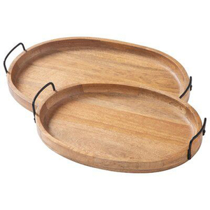 Bandeja de Servir Moderna de Madera y Hierro con Textura Lineal Intrincada y Atractivo Decorativo Premium - Product Image 5