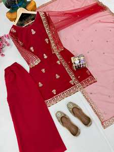 Conjunto de Salwar Kameez Rojo de Lujo con Bordado para Mujer, con Dupatta – Traje Étnico Tradicional Indio para Fiestas - Product Image 6