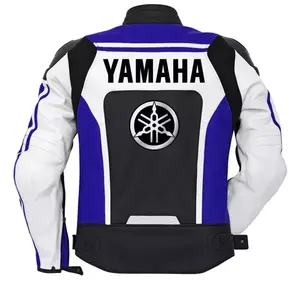 Veste de moto en cuir bleu et blanc pour homme, style YAMAHA, pour la course - Product Image 5