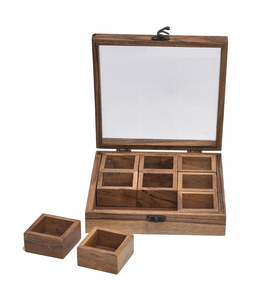 Natural Acacia Wood <b>Spice</b> <b>Box</b> with 9 Containers Wooden Tabletop <b>Masala</b> <b>Dabba</b> Multipurpose Kitchen <b>Spice</b> Organizer Wooden Namak - Product Image 3