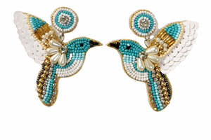 Pendientes decorativos hechos a mano con bordados y cuentas de semillas, con diseño de pájaros, para fiestas, joyería llamativa y elegante, tipo aro y con pasador. - Product Image 2