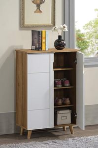 Zapatero de madera de ingeniería de 2 puertas Saleem International (roble Wotan y blanco). Acabado Mate - Product Image 5