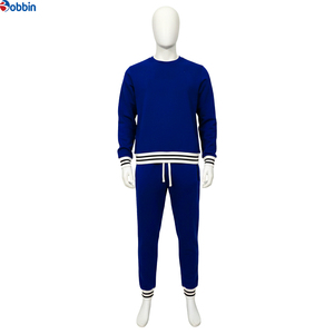 Top Trend Men's Heavyweight Customized Sports Suit Blue Cotton Tracksuit Full Sleeve Crew Neck Solid Color Jogging <b>Set</b> 2 1 - Product Image 3