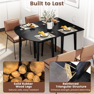 45\" Convertible Black <b>Dining</b> <b>Table</b> <b>Set</b> 2 Half <b>Round</b> <b>Tables</b> <b>Extendable</b> to Oval Accommodates 4-6 People - Product Image 4