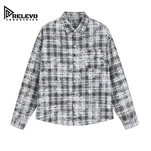 เสื้อเชิ้ตผ้าแฟลนเนลสีเทาดำแบบยูนิเซ็กซ์ แขนยาว สไตล์ลำลอง ติดกระดุม ลายตาราง แฟชั่นทันสมัย คุณภาพสูง รับทำโลโก้ตามสั่ง ขายส่ง - Product Image 1