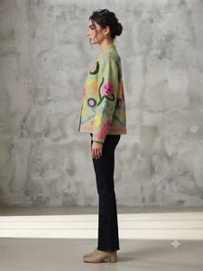 Chaqueta de Tela TNT Bordada con Suzani Verde de Lujo para Mujer, Hecha a Mano, Multicolor, Estilo Bohemio, Venta al Por Mayor B2B, Ropa Exterior de Moda - Product Image 6
