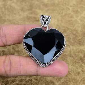 Pendentif en spinelle noire facettée naturelle, fait main, en argent sterling 925, forme cœur, pierre précieuse, bijoux vintage - Product Image 6