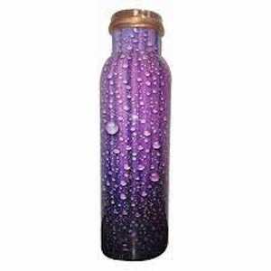 Bouteille d'eau en cuivre sans joint, étanche, flacon ayurvédique pour la santé, motif botanique de pétales de fuchsia vif, couleur ivoire - Product Image 2