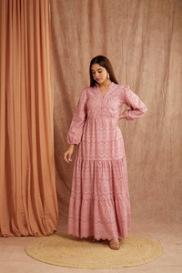 Robe longue bohème personnalisable rose à manches longues ultra-longues, fluide et ample, en tissu Cyk Crush 100% polyester pour femme - Product Image 5