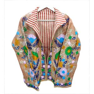 Indian Hand Embroidered Eco-Friendly Quick Dry Breathable Corduroy Suzani <b>Jacket</b> Boho <b>Hippie</b> Women with Cotton Stripe Liner - Product Image 1