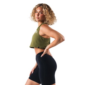 OT Muscle Tank Débardeur court sans manches pour femme, coupe musclée, extensible, pour la gym et l'entraînement, Vert Verveine - Product Image 2