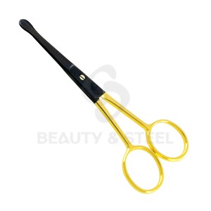 Ciseaux à cuticules professionnels de sécurité avec pointes arrondies et finition bicolore or-noir pour les soins de manucure sensibles - Product Image 1