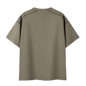 T-shirts en coton tricotés pour hommes, col rond, coupe oversize, épaules tombantes, manches courtes, confortables, écologiques, respirants, couleur unie, tendance - Product Image 2