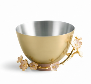 Premium Oriental Style Gold <b>Metal</b> <b>Bowl</b> With Cherry Blossom Design Handmade For Serving Dining Living Room Display - Product Image 1
