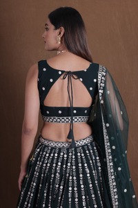 Lehenga Choli Verde Bordado de Tela de Red, Largo hasta el Suelo, para Mujeres Adultas, Traje Tradicional Indio Pakistaní para Bodas y Fiestas - Product Image 3