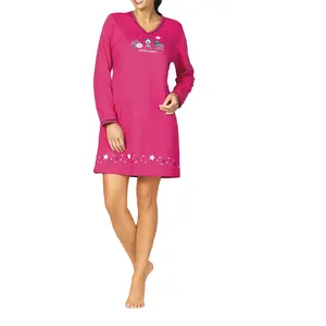 Women's long sleeve V-neck Nightshirt sleepshirt Nightgown nightdress Loungewear 100 cotton