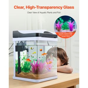 Aquarium carré en verre ultra-transparent de 2 gallons avec LED, surveillance de la température à 7 couleurs, éclairage réglable, auto-nettoyant - Product Image 4