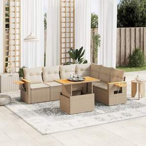 Ensemble de canapés de jardin en rotin PE beige 7 pièces - Product Image 1